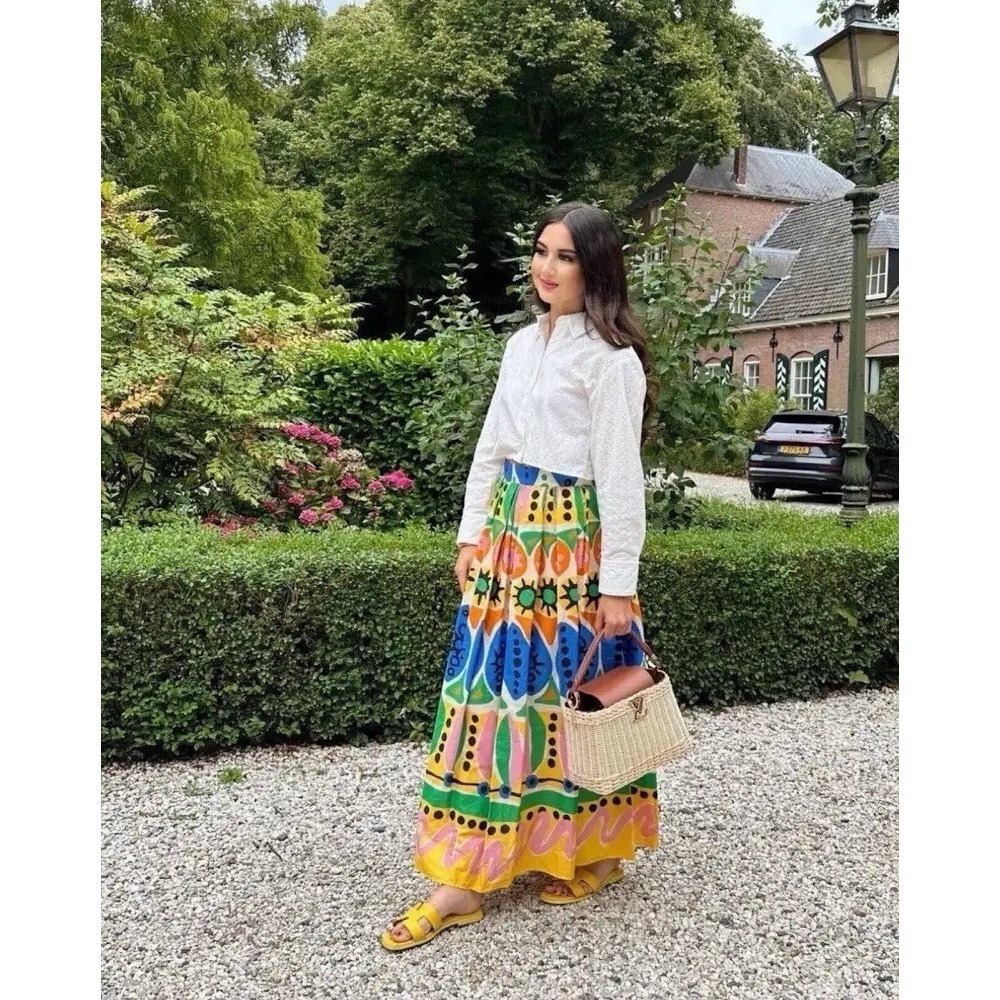 Joie Colorblock Graphic Print Maxi Skirt
